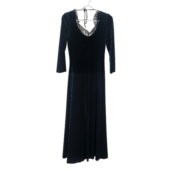 Vintage 80s Carolina Herrera Maxi Dress Emerald Green Velvet Goth Rare Sample S